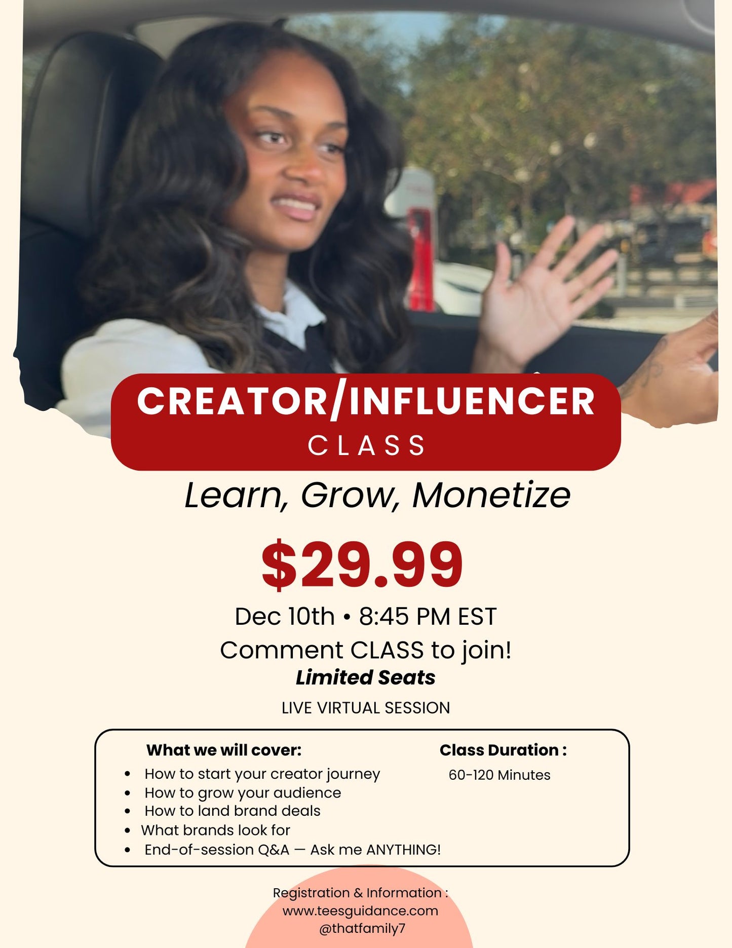 The Creator Growth & Brand Deal Masterclass: Start, Elevate & Monetize Your Influence (Live Class)
